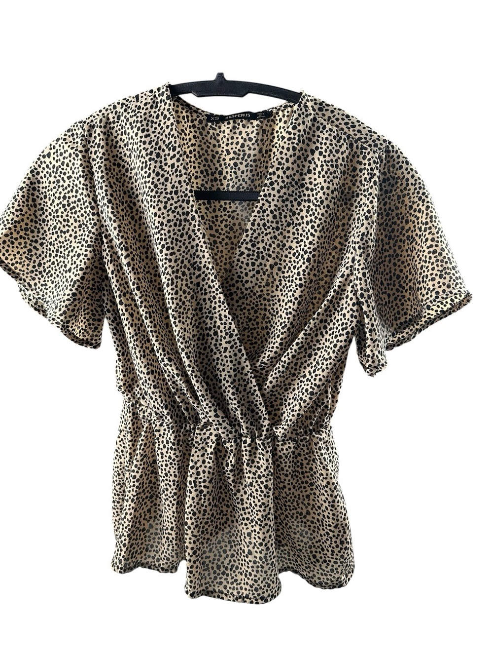 Hesperus Cheetah Leopard Print Faux Wrap Peplum Blouse Top XS - Picture 5 of 13